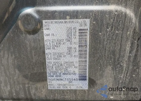 2019 Nissan Rogue Sv z USA, uszkodzony, nr VIN 5N1AT2MV9KC735540